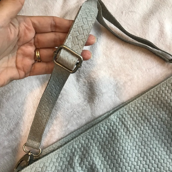 BORSE IN PELLE Genuine Leather Made in Italy Purse shoulder Bag Gray Woven - Picture 14 of 15